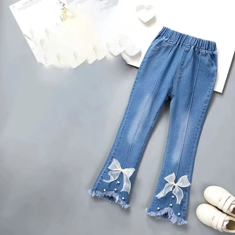 Girls' bell bottoms solid color fashionable style stylish Baby Girl Spring Clothes for Flared Pants Casual Trousers 3-12 year ol