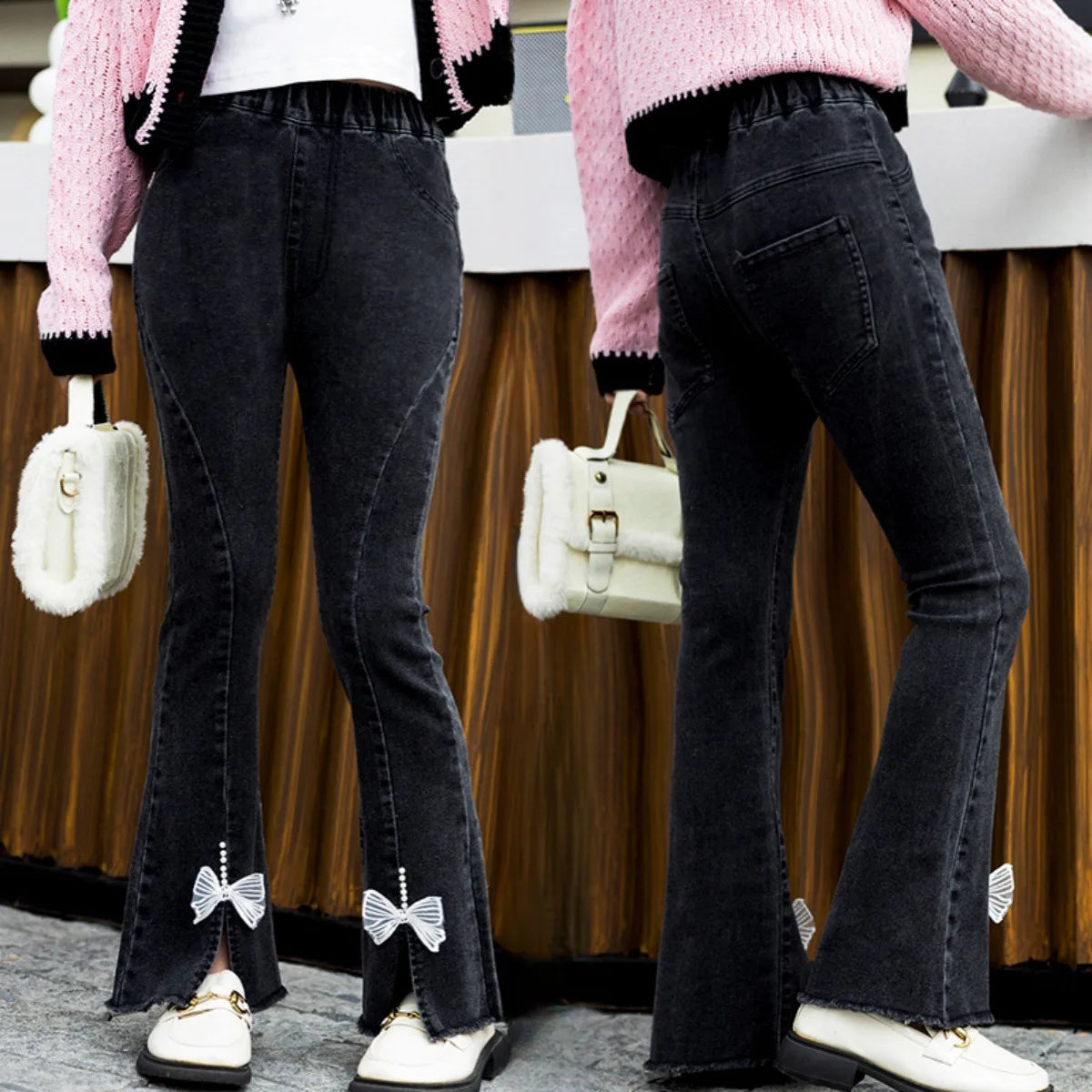 Baby Girls Jeans Children's Clothing Kids Clothes Casual Streetwear Vintage Denim Bell Bottoms Cute Kids Pants Cowboy