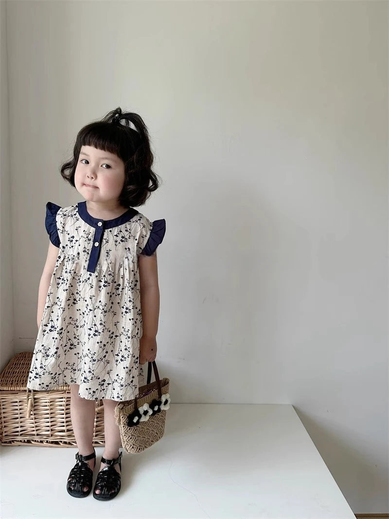 Girls summer floral dress 2024 new summer baby cotton halter dress children sleeveless undershirt skirt 2t 3t 4t 5t 6t 7t