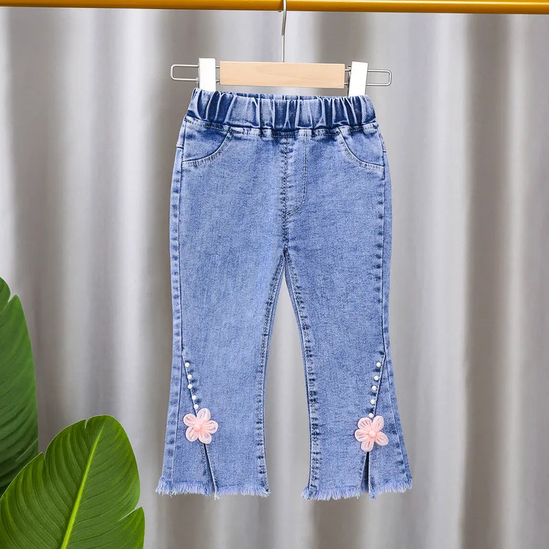 Girls Jeans 2023 New Summer Clothes Korean Loose Children's Denim Trousers Little Kids Casual Pants 1 2 3 4 5 Years