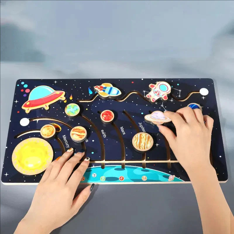 Movable Solar System Puzzle for Kids Boys 3-6 Years Wooden Space Toys Planets for Kids Space Planetary Science Educational Toys