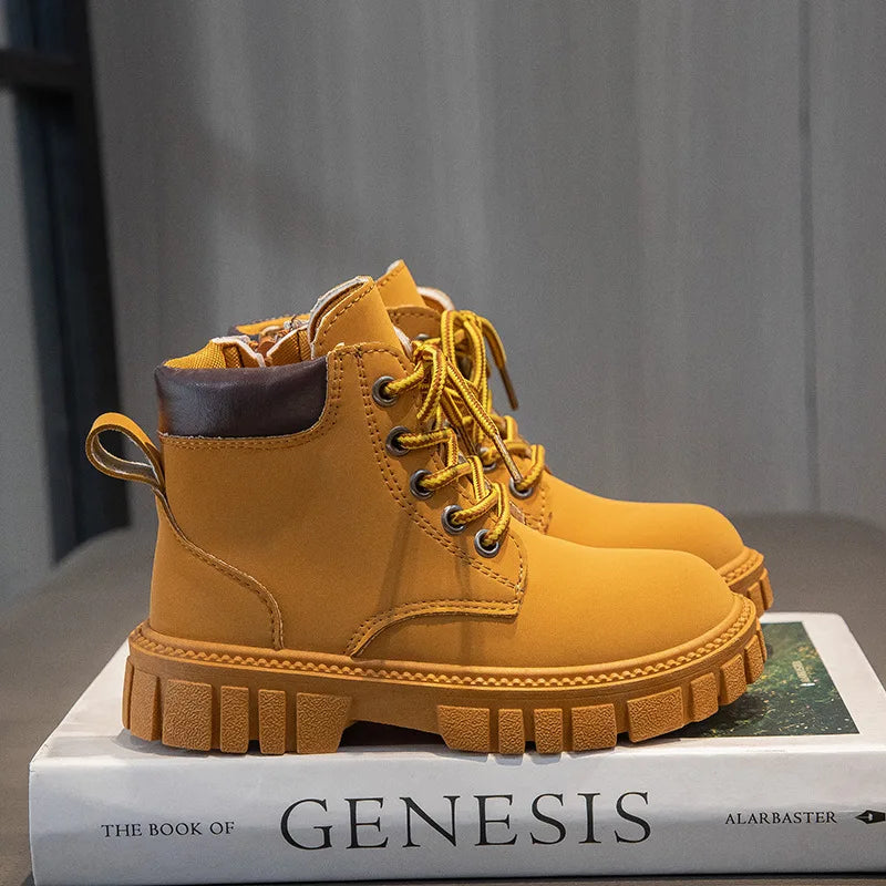 Fashion Boy Girl Short Boots Non-Slip British Style Boots Children's Side Zipper Design Single Boots Leather Boots Anti-skid