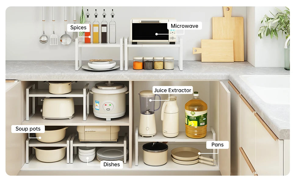Kitchen Storage Rack under the Sink, Layered Shelf in the Cabinet, Countertop, Extendable Cabinet, Dish Storage Rack for Home Use