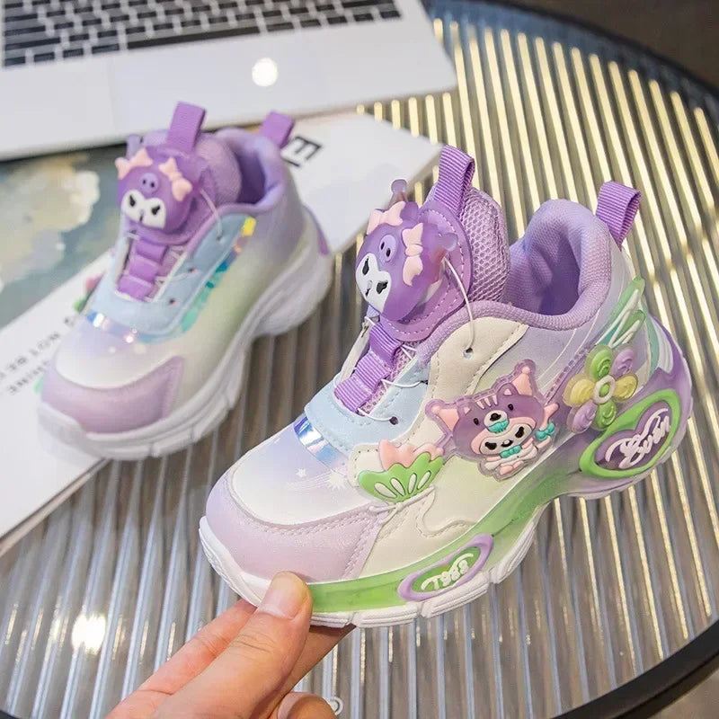 Sanrio Kawaii Kuromi Casual Shoes Baby Girls Children's Led Light Sneakers Cartoon Spring New Nonslip Sports Shoes Luminous Shoe