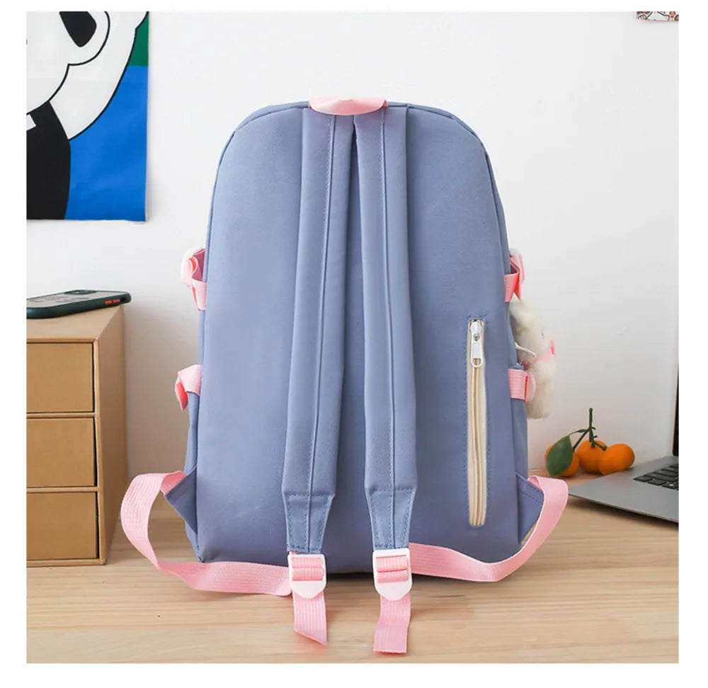 5 Pcs Cute Large Capacity Backpack Set Multifunctional Breathable Student Schoolbag Buckle Coin Purse School