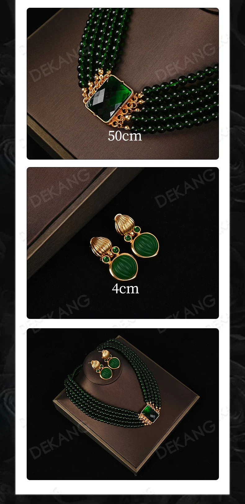 Exaggerated Green Crystal And Glass Multi-Layered Wearing Set Necklace Earrings