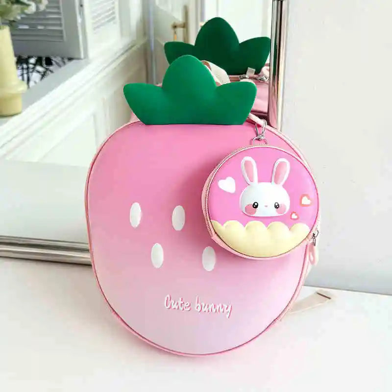 Cartoon Children Backpack 3D Strawberry Cute Toddler School Bags Fashionable New Outdoor Kids Eggshell Bag Accessories