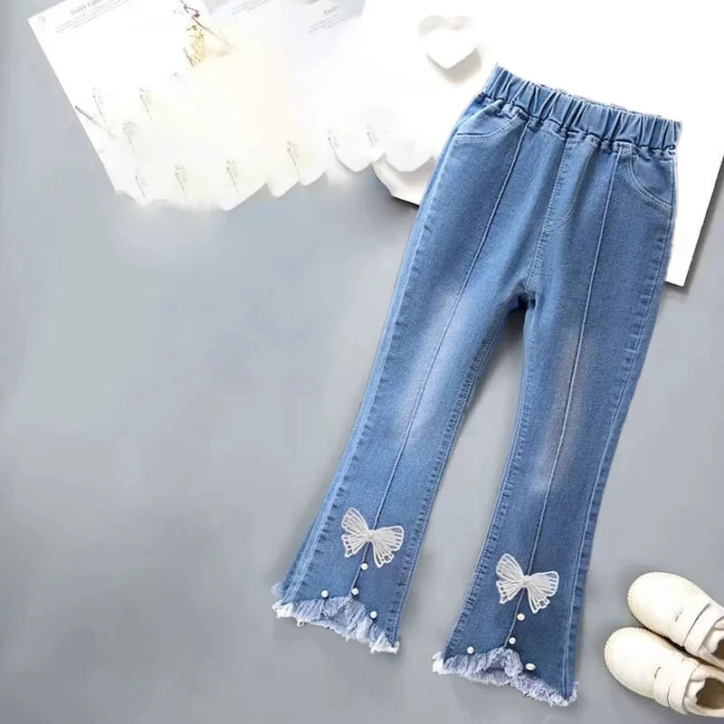 Girls' bell bottoms solid color fashionable style stylish Baby Girl Spring Clothes for Flared Pants Casual Trousers 3-12 year ol