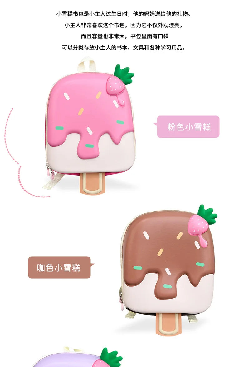 Ice Cream Children's Backpack Fashion Princess Schoolbag Kindergarten Baby Shoulders Bag 3D Cute Bookbag Kids Birthday Gifts
