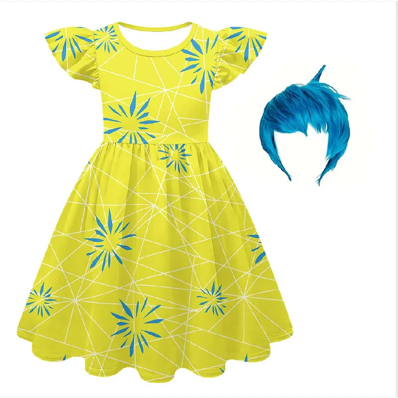 Girls Party Dresses Disgust Printed Princess Dress Birthday Party Inside Out Joy Halloween Cosplay Costume Carnival Gift 2-10Y