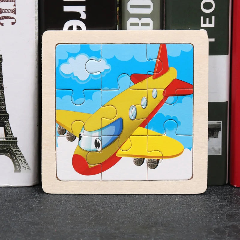 Wooden 3D Puzzle Jigsaw for Children Baby Cartoon Animal/Traffic Puzzles Educational Toy Kids Toy Wood Puzzle Small Size 11*11CM