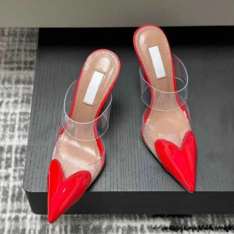 Colorful Heart-Shaped Transparent Sexy Patchwork Color Sandals Women Half-Toe Pointed
