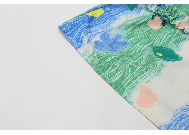 Summer Dress Girl Korean Style Sweet Floral Print Casual Kids Ruched Dresses Toddler Girls Clothes 4 5 6 7 8 9 10 12 14 Year Old