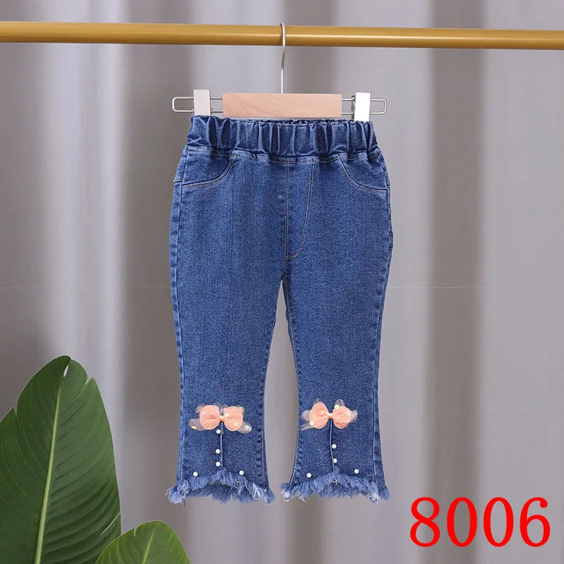 Spring Autumn New Children's Elastic Slit Flared Pants Baby Girls' Casual All Match Jeans Children Outer Wear Fashion Trousers