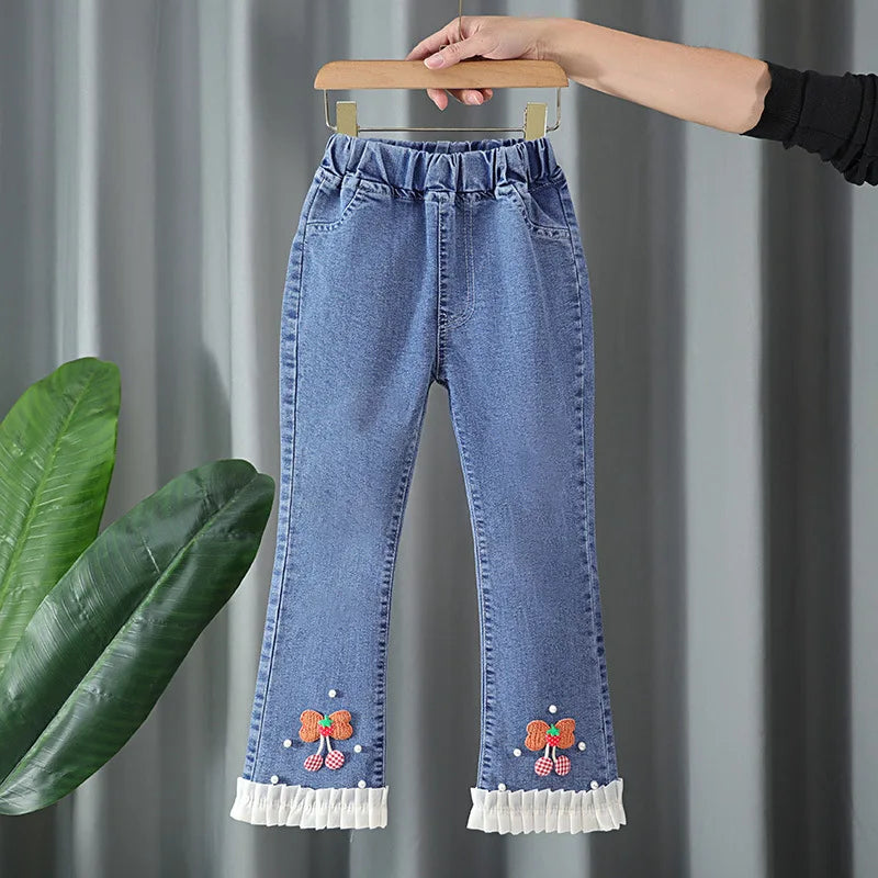 Baby Girls Jeans Children's Clothing Kids Clothes Casual Streetwear Vintage Denim Bell Bottoms Cute Kids Pants Cowboy