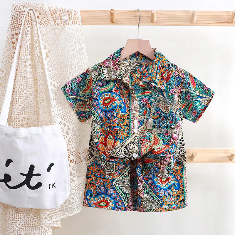 2PC Summer Baby Boys Clothes Set Children Boys Cartoon T-shirts + Shorts  Beach Outfits Kids Boys Tracksuits Vacation Suits