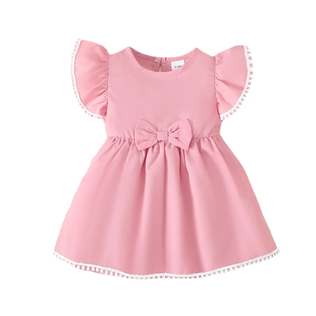 1-3 Years Infant Baby Girl Party Dress Summer Flutter Sleeve with Bow Wedding Dinner Dress for Toddler Girl Formal Banquet Dress