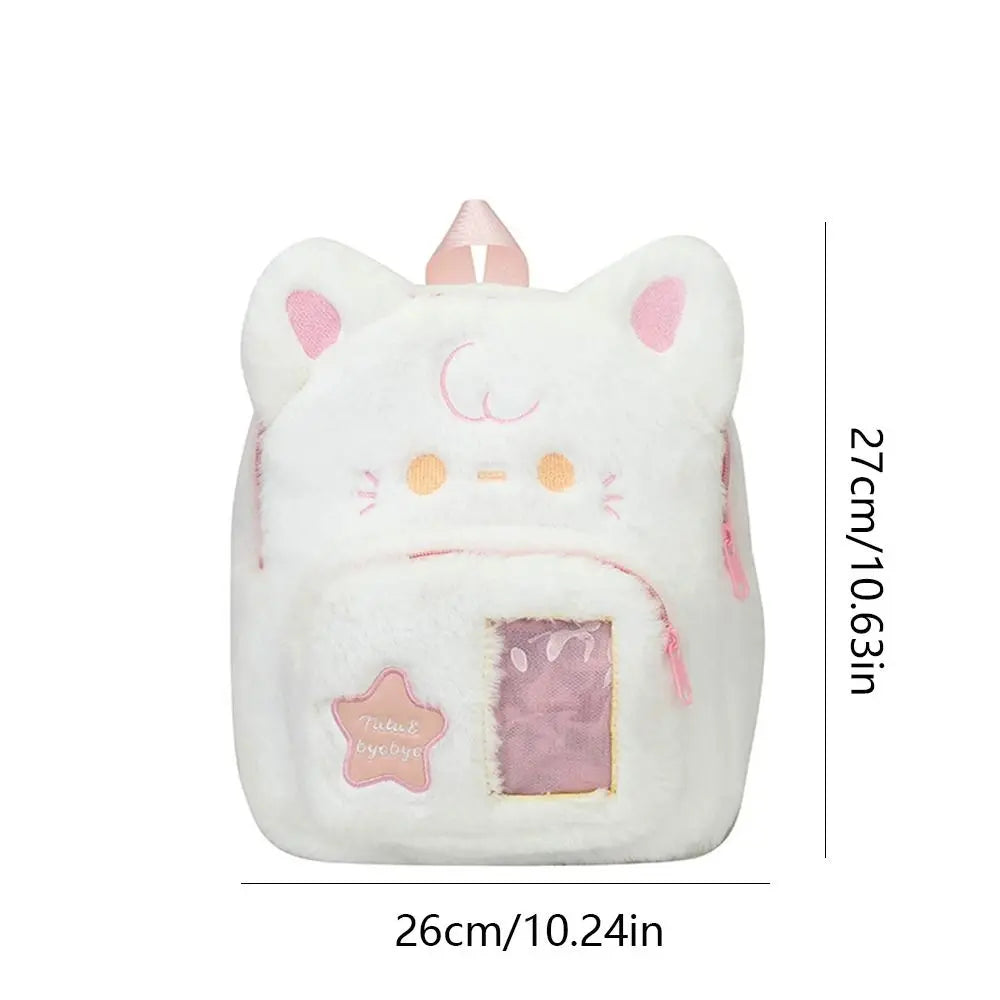 Cute Cat Women Backpack Plush Fluffy Kawaii Small Cartoon Idol Photocard Pouch Itabag Students Lolita Jk Daily Female Bag