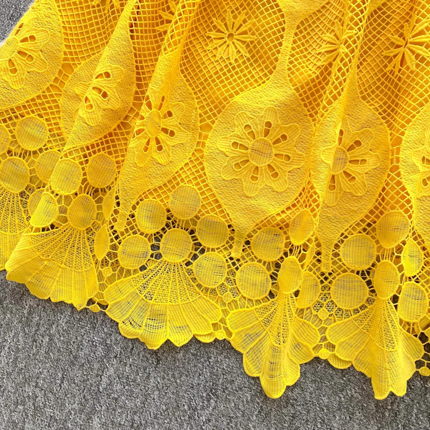 France Elegant Fashion Slim Evening Dress Women Hollow Out Lace Crochet Party Dress Female Casual Chic High End Clothing New