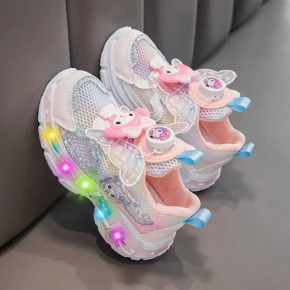 Kuromi Led Light Sneakers Spring Sanrio Kawaii My Melody Childrens Summer Cartoon Girls Casual Shoes Running Shoe Sports Sandals