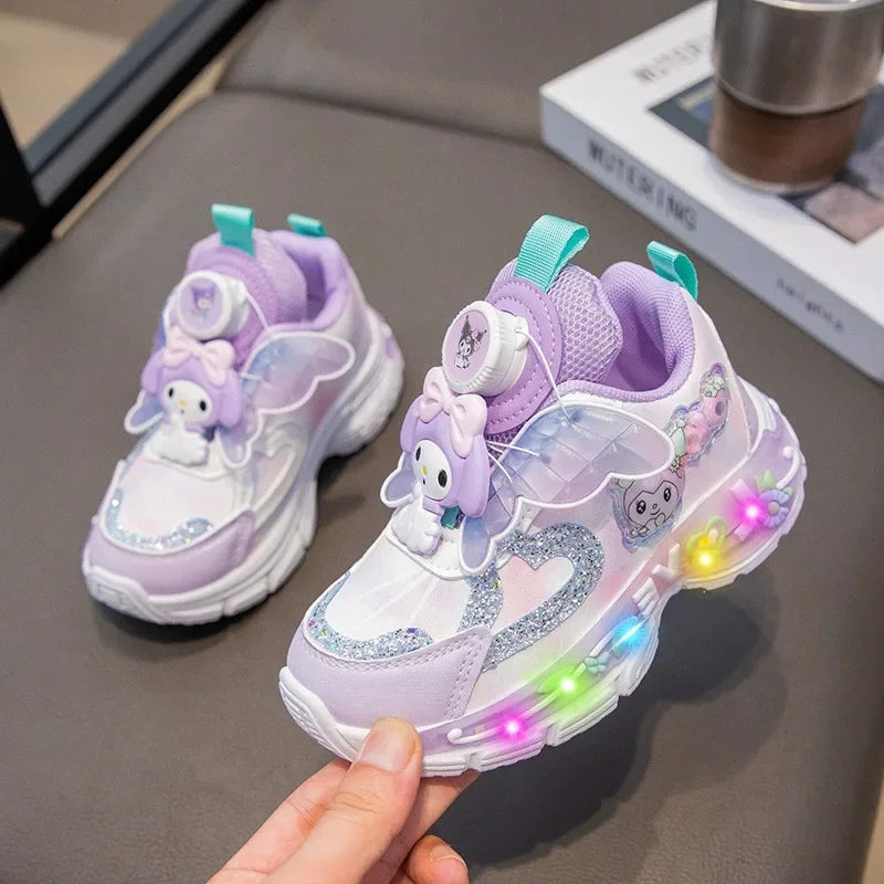 Sanrio Melody  Kids Running Shoes Spring Summer Swivel Button Casual Shoes hello kitty Girl Mesh Breathable Sneakers