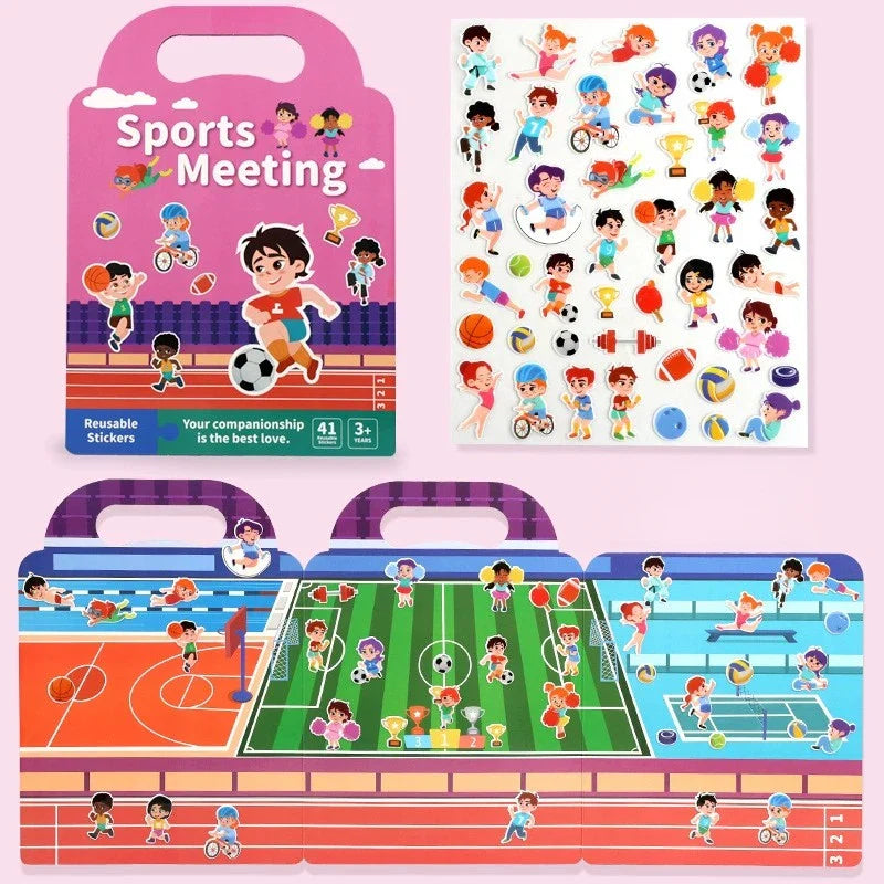 Kids' Reusable DIY Sticker Books Multi-Theme Bubble Sticker Jelly Stickers Portable Montessori Sticker Toy Gifts for Children