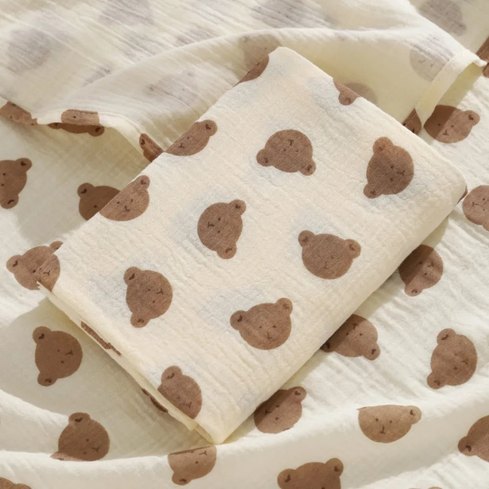 Cotton Baby Blanket Soft Breathable Cover Blanket for Infant Skin-friendly Bear Printed Nap Sleeping Rug Dormitory