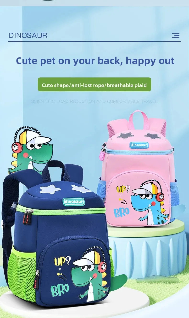 New Cartoon Dinosaur Kindergarten Backpack Spine Protection Lightweight School Bag for Primary School Children