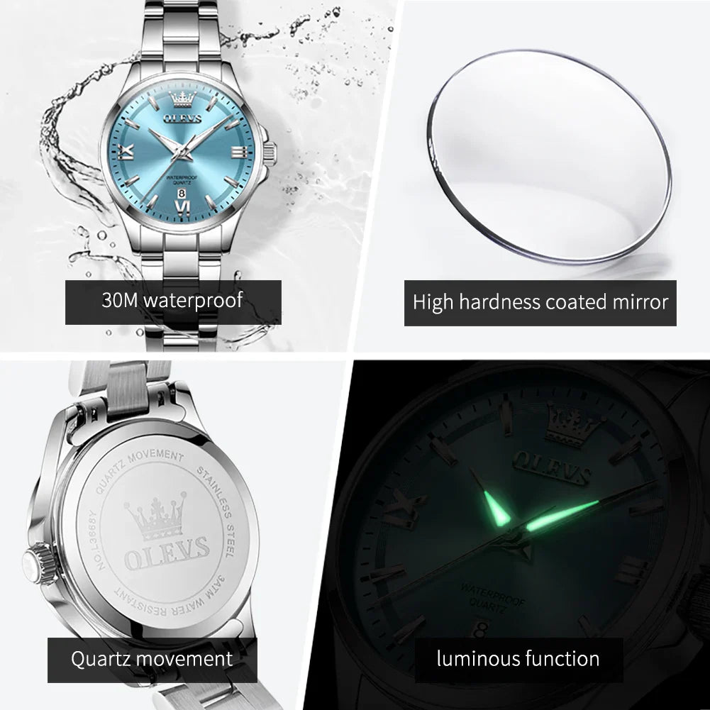 OLEVS Luxury Quartz Watch for Women Elegant Stainless Steel Women's Watches Gifts Waterproof Fashion Trend Simple Ladies Watch