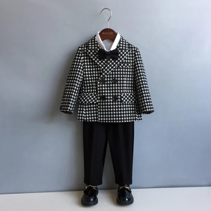 Child Kids1 Year Birthday Party Show Costume  Children Blazer Jacket Pants Tie 3Pcs Photograph Suit Baby Boys Wedding Dress Suit