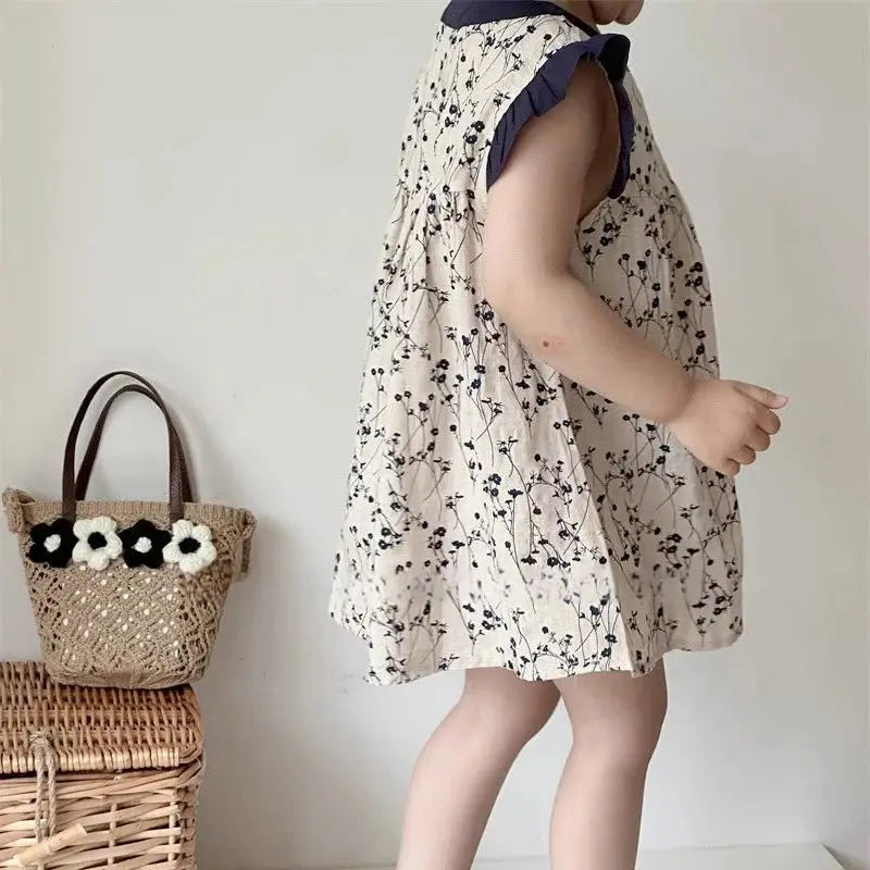 Girls summer floral dress 2024 new summer baby cotton halter dress children sleeveless undershirt skirt 2t 3t 4t 5t 6t 7t