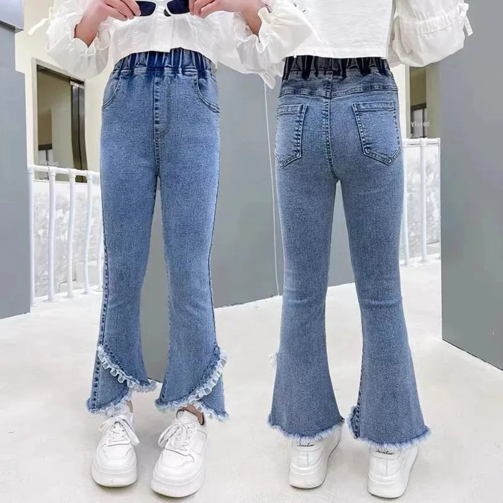 Baby Girls Jeans Children's Clothing Kids Clothes Casual Streetwear Vintage Denim Bell Bottoms Cute Kids Pants Cowboy