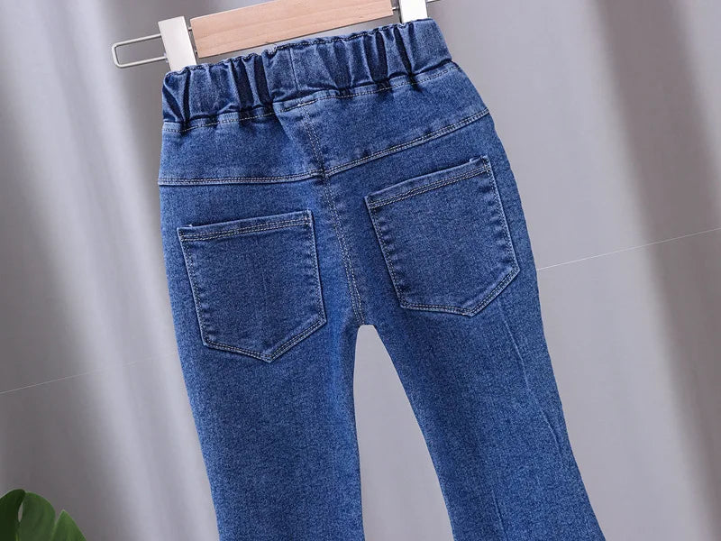 Children's Jeans 2024 New Spring and Autumn Girls Cartoon Elastic Horn Jeans Baby Fashion Pants 0-5 Years Old