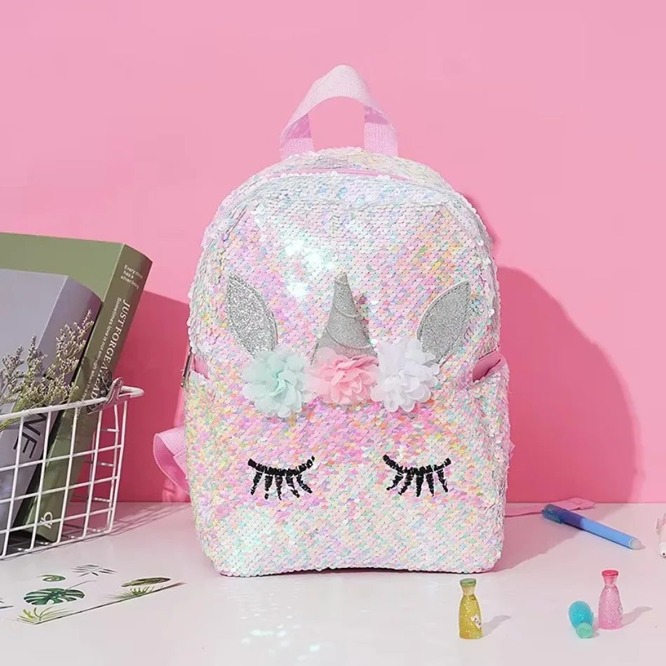 Unicorn Sequin Backpack Cartoon School Bag School Bookbag large capacity Book food Storage Double Shoulder Backpack Travel Bag