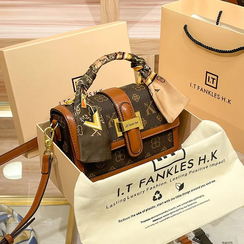 Brand women's handbag 2025 new autumn and winter designer shoulder crossbody bag fashionable and high-end small square bag