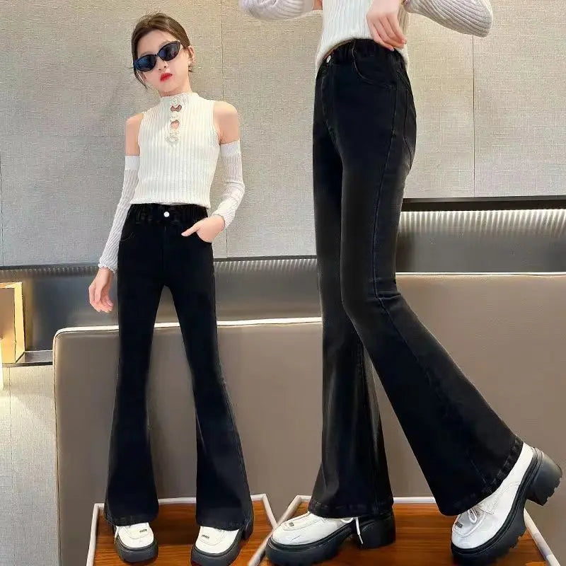 Kids Classic Vintage Blue Flared Jeans for Teens Girl Fashion Bootcut Denim Pants Tweens Child Casual Boot Cut Jeans Trousers