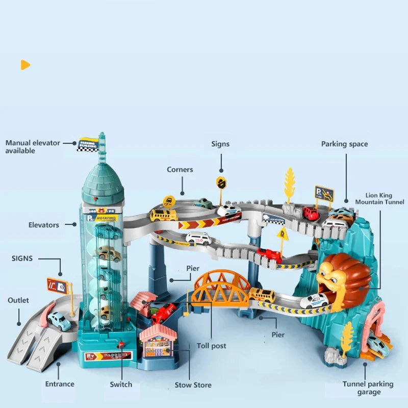 Lion Theme Car Track For Children Diecasts Holiday Gifts Birthday Hot Wheels Kids Educational Race Toys Racing Rail Cars