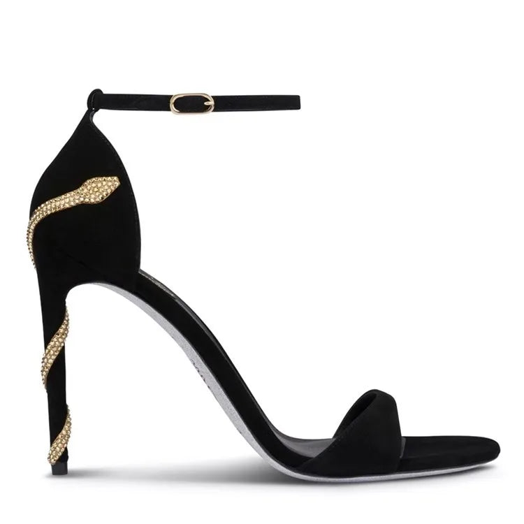 2025 Spring Summer New Style French Beauty Sandals Women'S Thin Heels Snake Twisting High Heels Party Dress Shoes