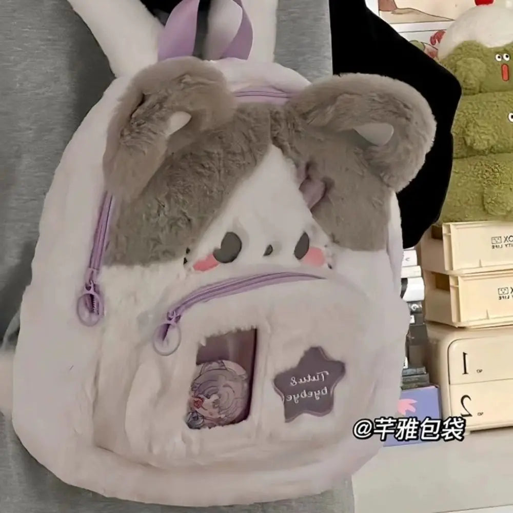 Cute Cat Women Backpack Plush Fluffy Kawaii Small Cartoon Idol Photocard Pouch Itabag Students Lolita Jk Daily Female Bag