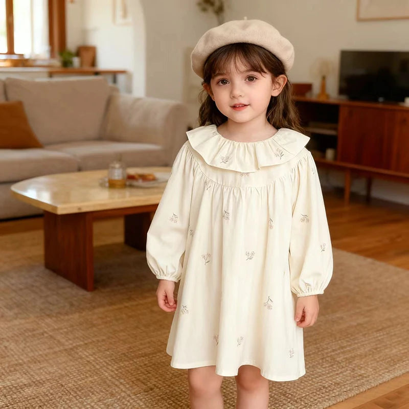 2026 New Baby Girl Party Dress Kids Long Sleeved Dress Spring 2-6Y Cotton Embroidery Baby Lapel Dress Princess sweet Dresses