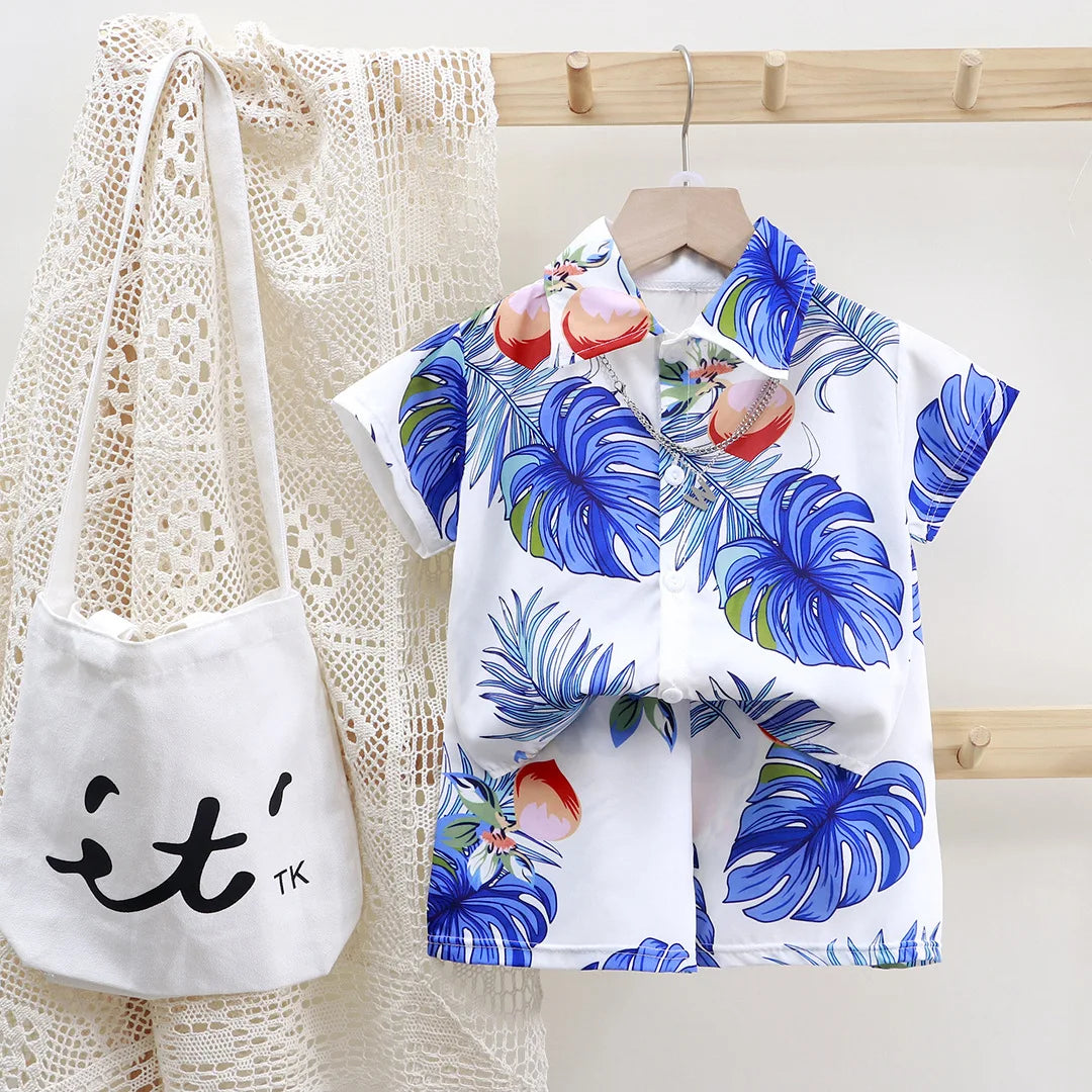 2PC Summer Baby Boys Clothes Set Children Boys Cartoon T-shirts + Shorts  Beach Outfits Kids Boys Tracksuits Vacation Suits