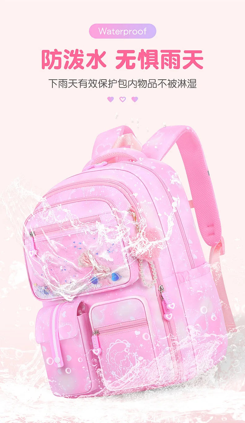 Refrigerator Door Multiple Pockets Light Burden Reduction Elementary School Bag Female Children's Backpack with Pendant
