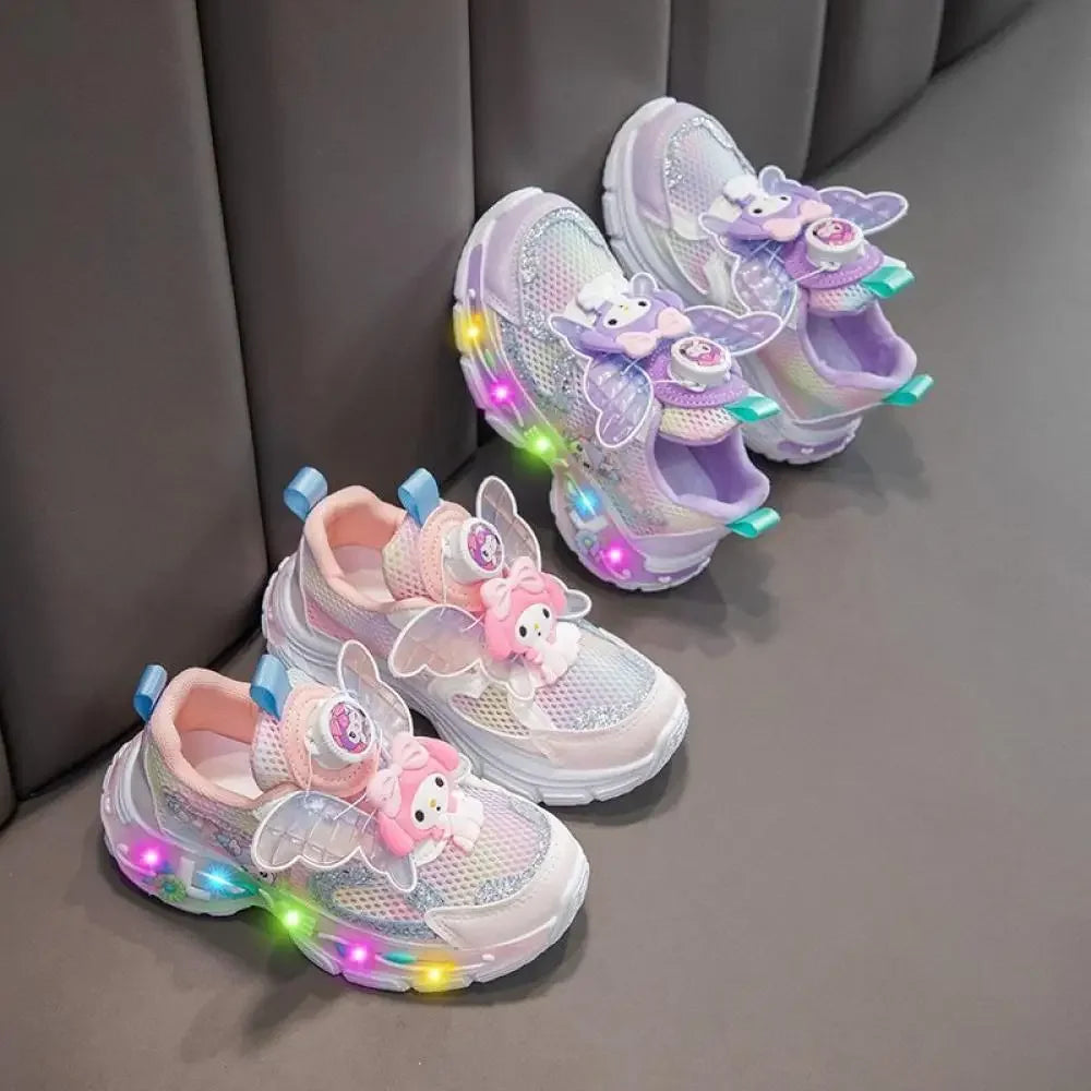 Kuromi Led Light Sneakers Spring Sanrio Kawaii My Melody Childrens Summer Cartoon Girls Casual Shoes Running Shoe Sports Sandals