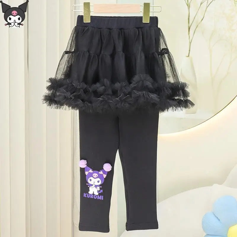 Kuromi Melody Anime Girl Leggings Sanrio Spring Autumn New Kawaii Cartoon Kid Outer Mesh Skirt Skin Friendly Comfort Casual Soft