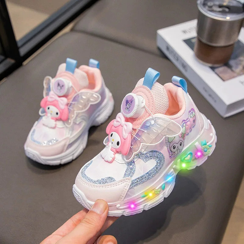 summer/fall twirl button lighted casual shoes Sanrio hello kitty girl sneakers kuromi spring new lighted running shoes