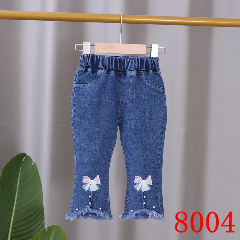 Spring Autumn New Children's Elastic Slit Flared Pants Baby Girls' Casual All Match Jeans Children Outer Wear Fashion Trousers