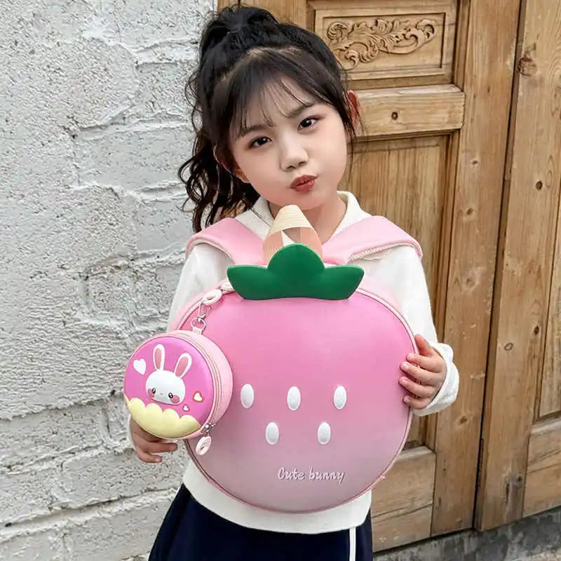 Cartoon Children Backpack 3D Strawberry Cute Toddler School Bags Fashionable New Outdoor Kids Eggshell Bag Accessories