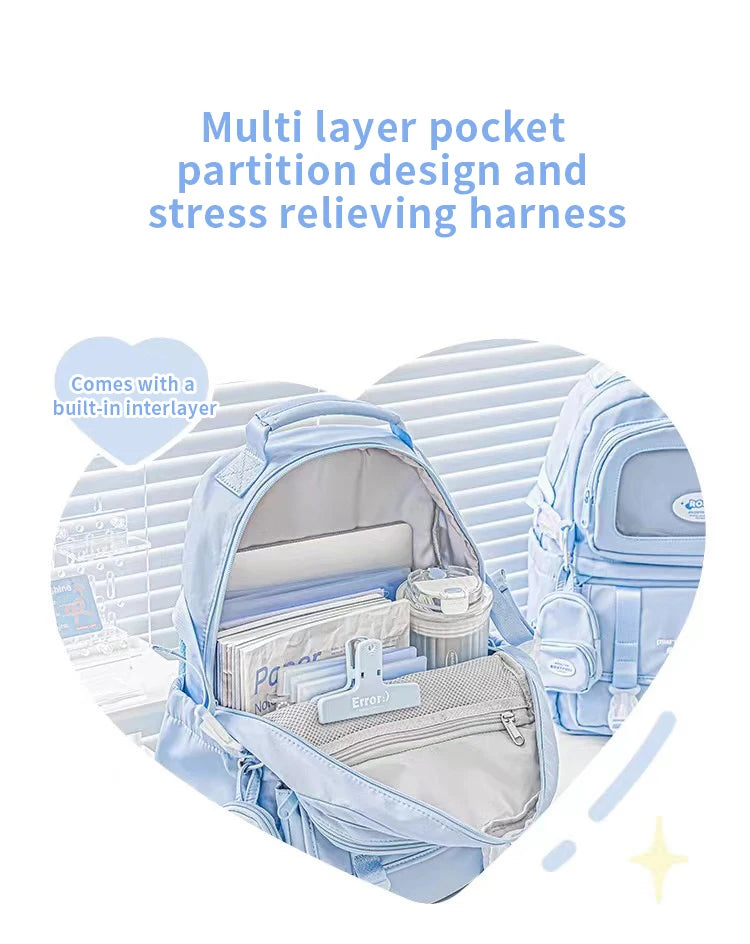 Cream Style Backpack for High School Girls with High Looks and Large Capacity Backpack Computer Bag