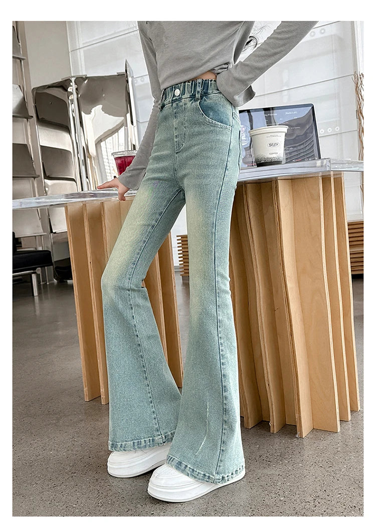 Children Boot Cut Jeans Trousers For Girl Fashion Design Denim Flared Pants for 5 7 8 9 10 11 12 13 14Years Kids Slim Cool Jeans