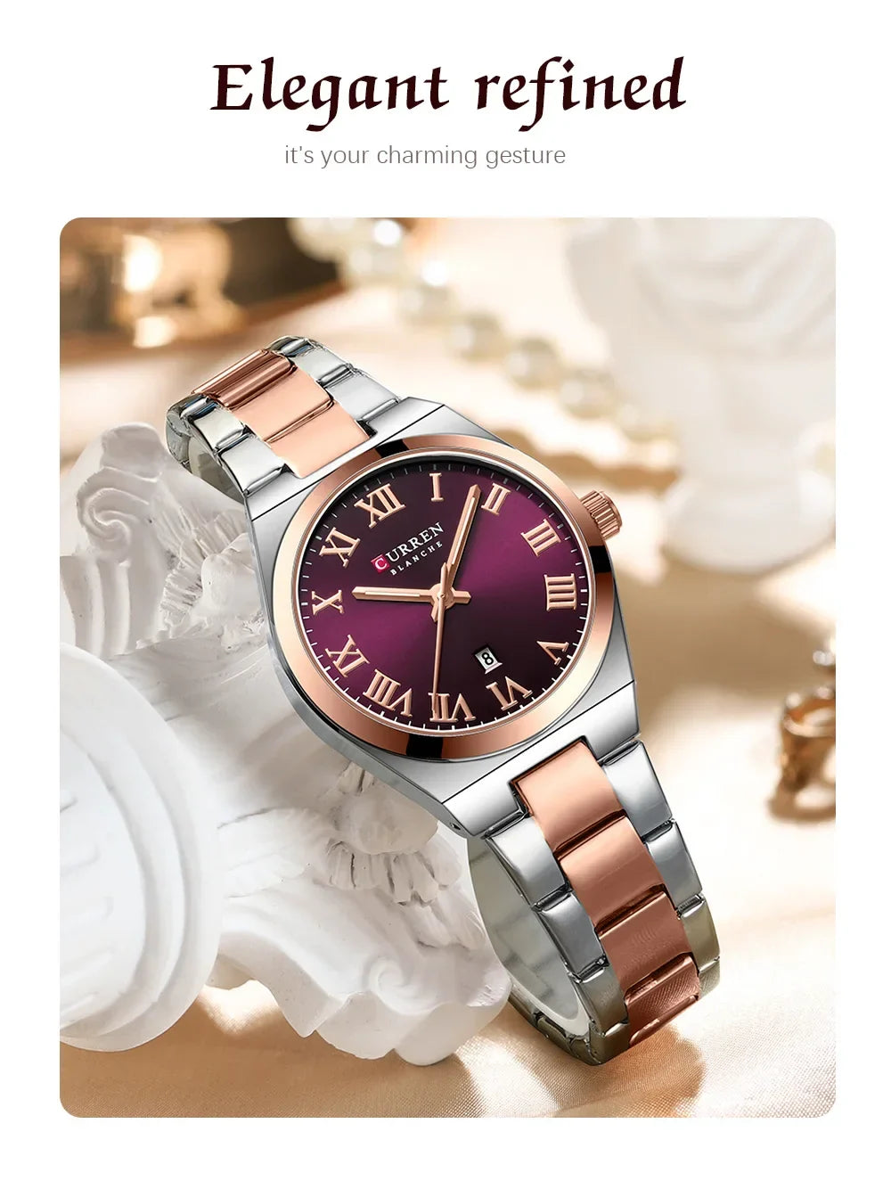 CURREN Watch Women,Watches for Women,Ladies Watches,Waterproof Fashion Dress Stainless Steel Bracelet Analog Watches Date
